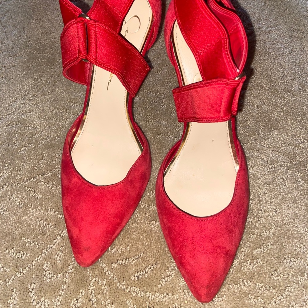 Jessica Simpson Red Elastic Strap Heels size 8.5 - Picture 3 of 10